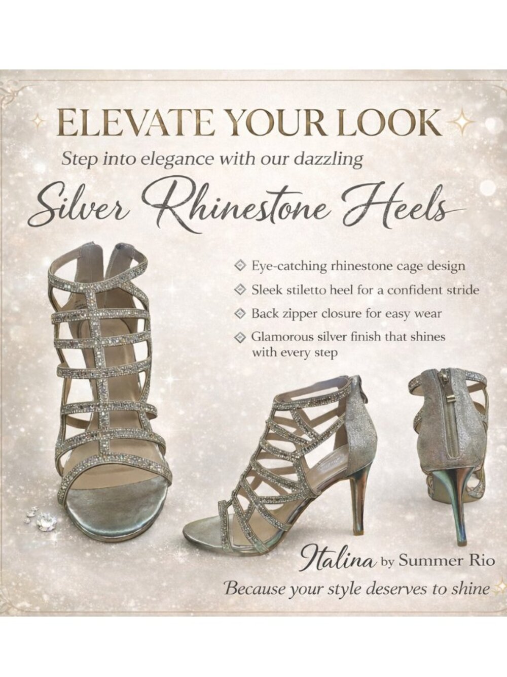 Italina by Summer Rio Silver Rhinestone Heels